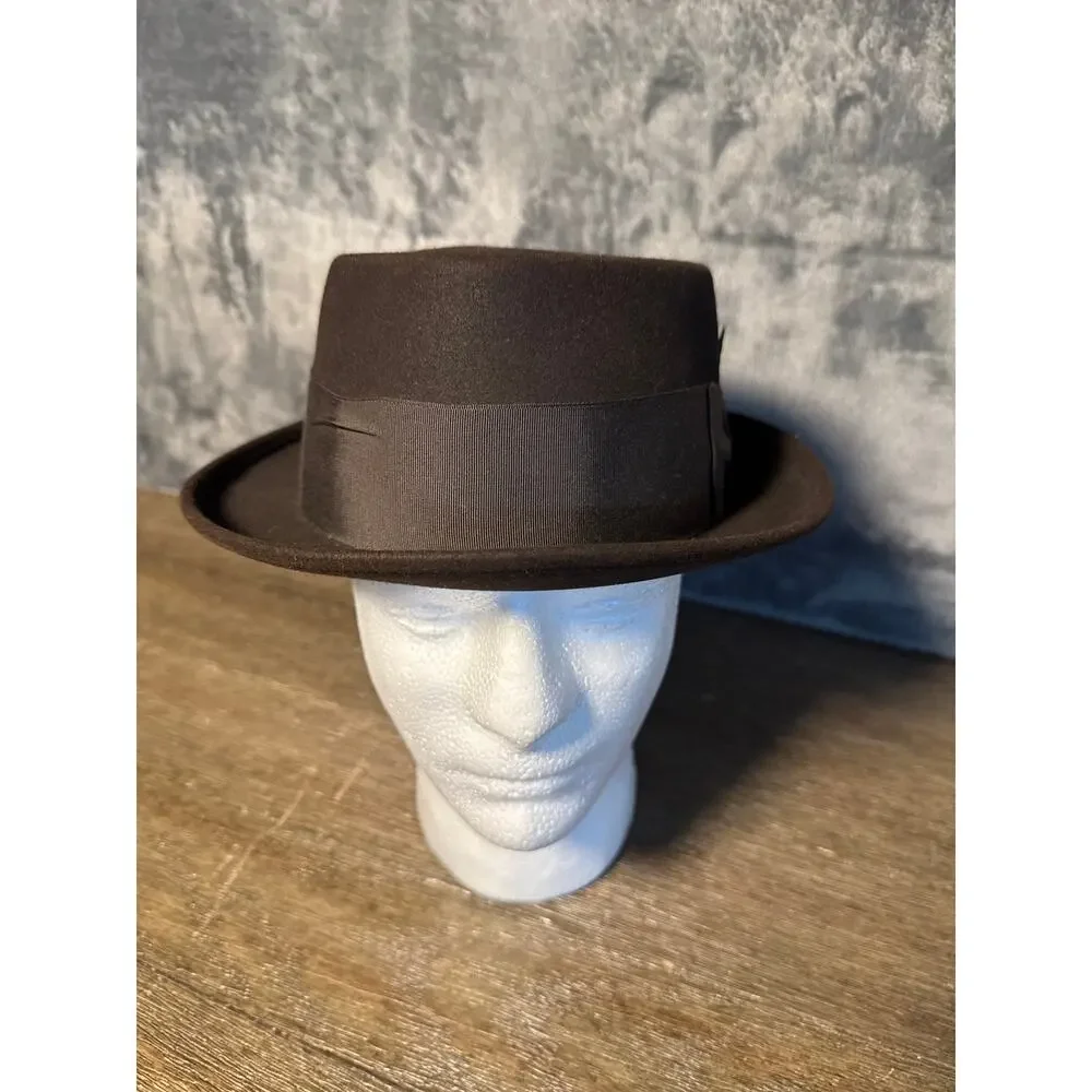 Vintage 1960s Richman Brothers Pork Pie Hat 7 1/4 Brown Felt Telescope Crown 60s
